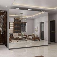 MN Furniture Full Mirror 250cm Sliding Doors Wardrobe with LED Lighting in Grey