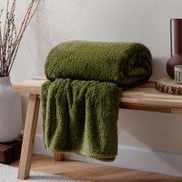 Furn Kallu Double-Sided Faux-Fur Throw in Olive | Size: 150 cm x 200 cm