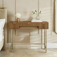 OHS Ribbed Dressing Table Vanity Makeup Desk with 3 Drawers in Dark Brown