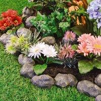 mysmartbuy 14pc Stone Effect Garden Edging - Polyresin Rock Border for Rockeries, Flower Beds, Ponds or Lawns - Each Stone L8.9 x H5 x W5cm