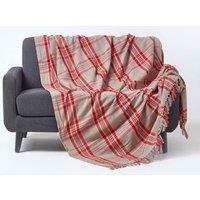 Homescapes Tartan Check Sofa & Bed Throw in Red | Size: 225 cm x 255 cm