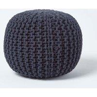 Homescapes Round Cotton Knitted Pouffe Footstool in Black