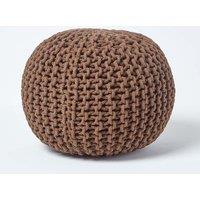 Homescapes Round Cotton Knitted Pouffe Footstool in Chocolate