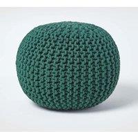 Homescapes Round Cotton Knitted Pouffe Footstool in Dark Green