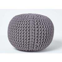 Homescapes Round Cotton Knitted Pouffe Footstool in Dark Grey