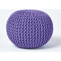 Homescapes Round Cotton Knitted Pouffe Footstool in Purple