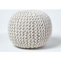 Homescapes Round Cotton Knitted Pouffe Footstool in Natural