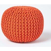 Homescapes Round Cotton Knitted Pouffe Footstool in Burnt Orange