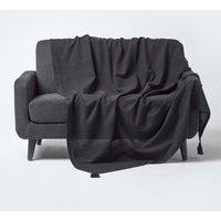 Homescapes Cotton Rajput Ribbed Throw in Black | Size: 255 cm x 360 cm