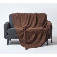 Homescapes Cotton Rajput Ribbed Throw in Chocolate | Size: 255 cm x 360 cm