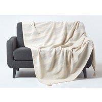 Homescapes Cotton Rajput Ribbed Throw in Natural | Size: 255 cm x 360 cm