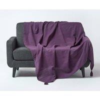 Homescapes Cotton Rajput Ribbed Throw in Purple | Size: 255 cm x 360 cm