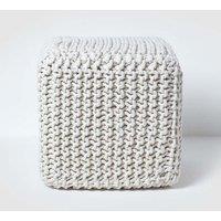 Homescapes Cube Cotton Knitted Pouffe Footstool in Natural