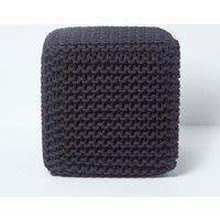 Homescapes Cube Cotton Knitted Pouffe Footstool in Black