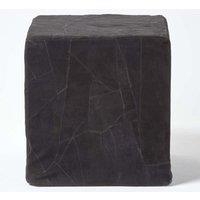 Homescapes Leather & Suede Patchwork Cube Pouffe in Black