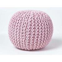 Homescapes Round Cotton Knitted Pouffe Footstool in Bright Pink
