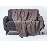 Homescapes Cotton Rajput Ribbed Throw in Grey | Size: 255 cm x 360 cm