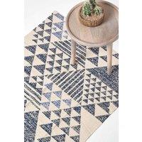 Homescapes Delphi Geometric Style 100% Cotton Printed Rug in Blue | Size: 120 cm x 170 cm
