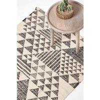 Homescapes Delphi Geometric Style 100% Cotton Printed Rug in Black | Size: 120 cm x 170 cm