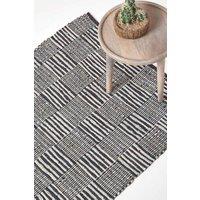 Homescapes Real Leather Handwoven Striped Block Check Rug | Size: 120 cm x 180 cm