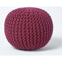 Homescapes Round Cotton Knitted Pouffe Footstool in Plum