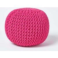 Homescapes Round Cotton Knitted Pouffe Footstool in Pink