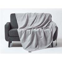 Homescapes Cotton Rajput Ribbed Throw in Silver | Size: 255 cm x 360 cm