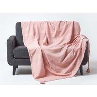 Homescapes Cotton Rajput Ribbed Throw in Pink | Size: 255 cm x 360 cm