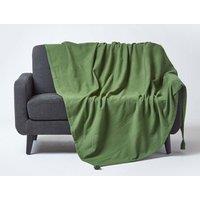 Homescapes Cotton Rajput Ribbed Throw in Dark Olive | Size: 255 cm x 360 cm