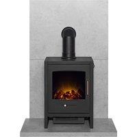 Acantha Fires & Fireplaces Acantha Tile & Hearth Set in Concrete Effect with Bergen Stove & Angled Pipe in Grey