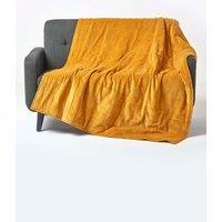 Homescapes Velvet Quilted Throw 100% Cotton, Soft & Luxurious Blanket in Mustard | Size: 125 cm x 150 cm