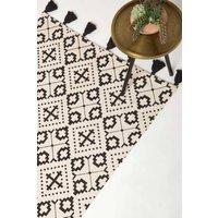 Homescapes Reva Black & White Cotton Geometric Rug | Size: 120 cm x 170 cm