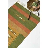 Homescapes Lundi Orange & Green Kilim Runner Cotton & Jute Rug 80 x 180 cm | Size: 80 cm x 180 cm