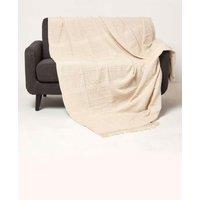 Homescapes Kashi Cotton Throw with Tassels in Natural | Size: 225 cm x 255 cm