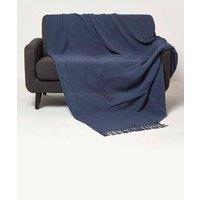 Homescapes Kashi Cotton Throw with Tassels in Navy | Size: 225 cm x 255 cm