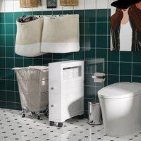 HOMCOM 72x16cm Narrow Bathroom Storage Unit with 2 Drawers Open Top 4 Wheels in White | Size: 72x16 cm
