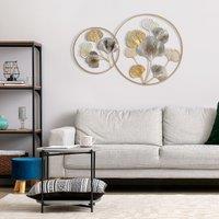 HOMCOM 3D Metal Wall Art Modern Ginkgo Leaf Hanging Wall Sculpture Gold Home Decor