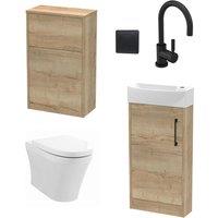 Balterley Cloakroom Suite Left Hand Vanity WC Toilet Tap Set 440mm - Oak Black in Brown