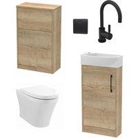 Balterley Cloakroom Suite Right Hand Vanity WC Toilet Tap Set 440mm - Oak Black in Brown