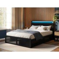 Flair Callan Metal Bed with Storage & LED Black | Size: Double