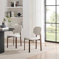 FurnitureboxUK 2x Mirelle Grey / Beige Fabric Dining Chairs Bronze Legs