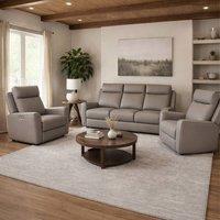 Aspire Rivington Real Leather Power Recliner 3+1+1 Sofa Set with USB Charging in Grey