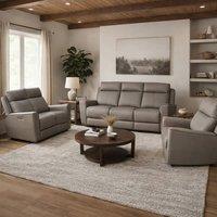 Aspire Rivington Real Leather Power Recliner 3+2+1 Sofa Set with USB Charging in Grey