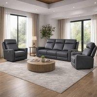 Aspire Rivington Real Leather Power Recliner 3+1+1 Sofa Set with USB Charging in Charcoal