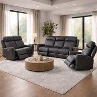 Aspire Rivington Real Leather Power Recliner 3+2+1 Sofa Set with USB Charging in Charcoal