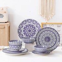 simpa Blue Florentine Porcelain Dinner Set. Dishwasher & Microwave Safe | Size: 18 Pack