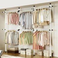 House of Home Wardrobe Triple Telescopic Organise Hanging Rail Clothes Rack Adjustable Storage in White