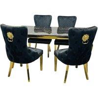 HOME LUXE INTERIOR Sofia 1.2m Black & Gold Marble Table & 4 Victoria Black Lion Chairs