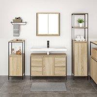 Berkfield Home 3 Piece Bathroom Furniture Set Sonoma Oak Engineered Wood in Brown