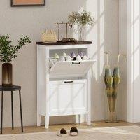 HOMCOM Shoe Cabinet with 2 Flip Drawers, Narrow Shoe Storage Cabinet, White